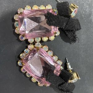 Betsy Johnson Pink Drop Earrings with Black Bows